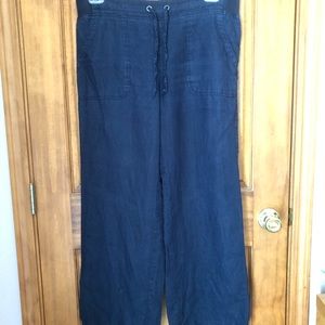 Athleta wide leg linen pants navy blue